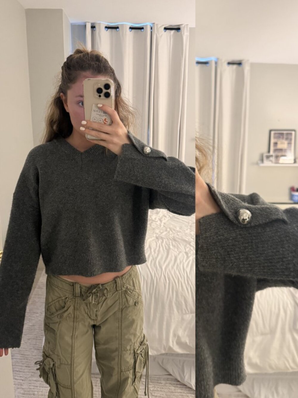 Zara Dark Gray V Neck Cropped Sweater